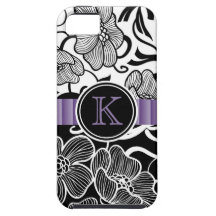 Monogrammed roxo branco preto floral moderno capa iPhone 5