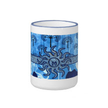 Mosaico azul abstrato das ondas de oceano da terra caneca