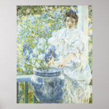 Mulher com um vaso das íris posters