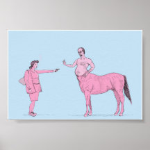 Mulher que aponta no homem corpóreo 6x4 do cavalo poster