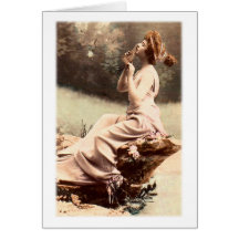 Mulher retro do Victorian da flauta da bandeja das Cartão
