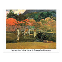 Mulheres e cavalo branco por Eugene Paul Gauguin Cartao Postal