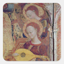 Músicos do anjo da pintura do Virgin e da criança Adesivo Quadrado