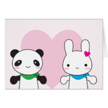Namorados de Kawaii do coelho e da panda Cartão