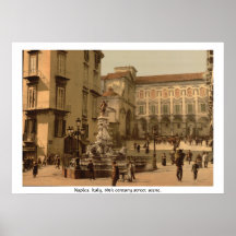 Nápoles, Italia, cena do século XIX da rua Posteres