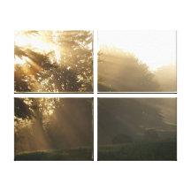 "Nascer do sol enevoado" na fazenda Impressão Em Tela Canvas