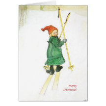 Natal Esbjorn de Carl Larsson em esquis Cartao