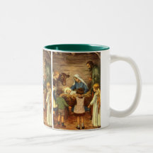Natal religioso do vintage, natividade, bebê Jesus Caneca