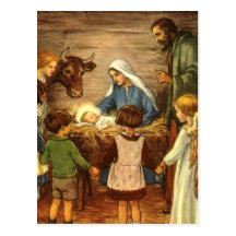 Natal religioso do vintage, natividade, bebê Jesus Cartoes Postais