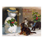 Natal vintage boneco de neve & cartão dos gatinhos cartões postais