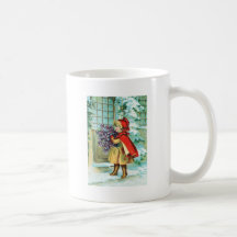 Natal vintage menina & violetas caneca