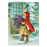 Natal vintage menina & violetas cartões