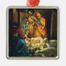 Natividade do natal vintage, bebê Jesus no comedoi Ornamento Para Arvores De Natal