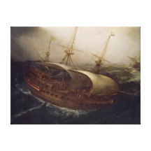 Navio de guerra holandesa em uma tempestade impressão de canvas envolvidas