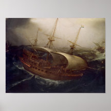 Navio de guerra holandesa em uma tempestade posters