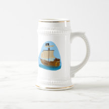 Navio de pirata com bandeira caneca