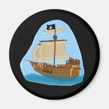 Navio de pirata com bandeira imãs de refrigerador