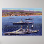 Navios de guerra de Long Beach Califórnia ao longo Impressão