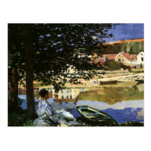 No banco de Seine, Monet, impressionismo do vintag Cartões Postais