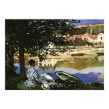 No banco de Seine, Monet, impressionismo do vintag Convite