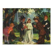 Noivos da criança do vintage; Finja o casamento Cartoes Postais
