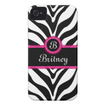 Nome do monograma do impressão da zebra capa de iPhone 4 Case-Mate