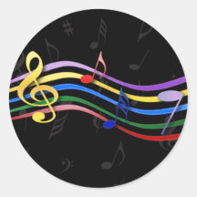 Notas coloridas arco-íris da música adesivo redondo