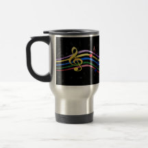Notas coloridas arco-íris da música caneca