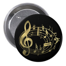 Notas musicais douradas na forma oval boton
