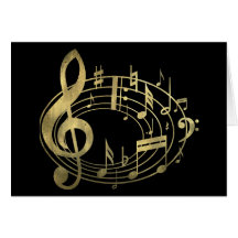 Notas musicais douradas na forma oval cartao