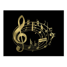 Notas musicais douradas na forma oval cartões postais