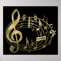 Notas musicais douradas na forma oval posters