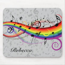 Notas musicais pretas do arco-íris em cinzas mousepad