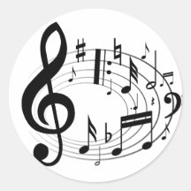 Notas musicais pretas na forma oval adesivo redondo