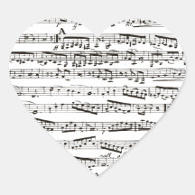 Notas musicais preto e branco adesivo em forma de coração