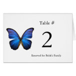 Número azul da mesa da recepção da borboleta cartao