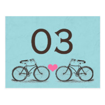 Números da mesa do casamento da bicicleta do vinta cartao postal