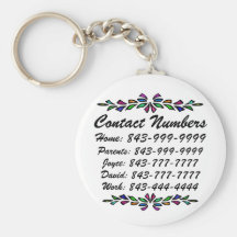 Números de telefone importantes chaveiros