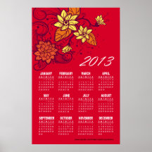 O abstrato floresce 2013 o calendário 18" x28 " poster