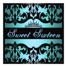 O aniversário azul do damasco Sweet16 da tiara con Convite Personalizado