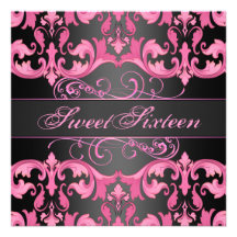 O aniversário cor-de-rosa & preto de Sweet16 do da Convite Personalizados