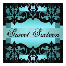 O aniversário elegante azul do damasco Sweet16 con Convite Personalizado