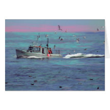 O cartão da galeria dos pássaros do barco de pesca