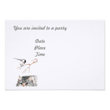 O Chickadee e o gato convidam Convite Personalizado