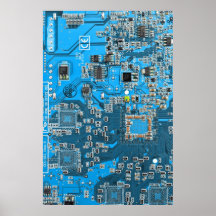 O conselho de circuito do geek do computador - azu posters