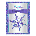 O floco de neve de prata roxo Quinceanera do brilh Convites Personalizados