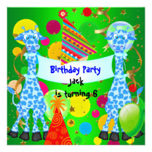 O girafa azul do limão do 6o aniversário dos menin convite personalizados