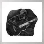 o guitarrista acústico invertido senta o cinza posters
