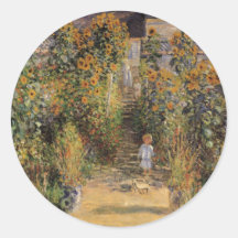 O jardim do artista em Vetheuil por Monet, arte do Adesivo Redondo