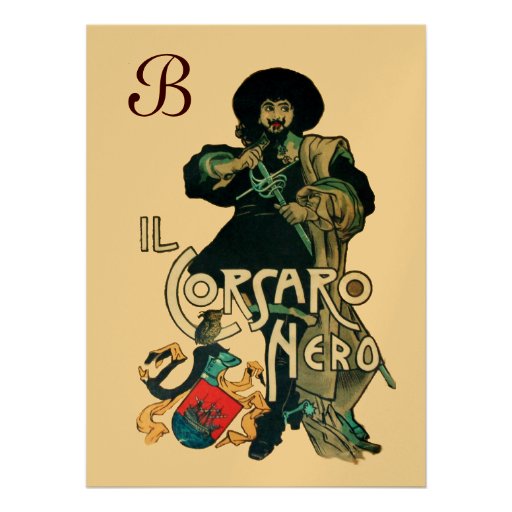 O ouro PRETO do MONOGRAMA do CORSÁRIO Convites Personalizados